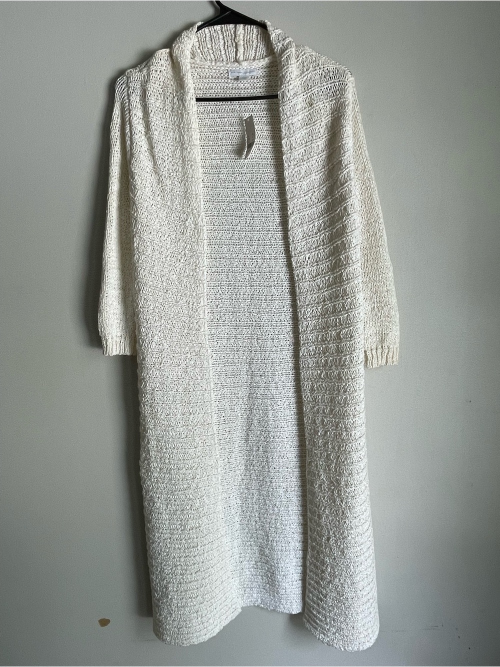 New York & Company XS Cream Open-Front Longline Knit Sweater Cardigan